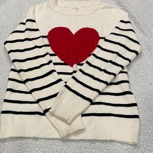 Maurices Red Heart Sweater with Black Stripes on Cream